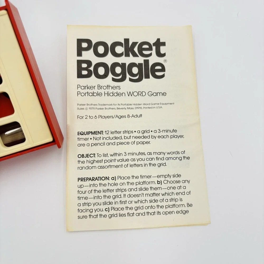 Vintage 1980 Parker Brothers Pocket Boggle Travel Slide Box Game Complete